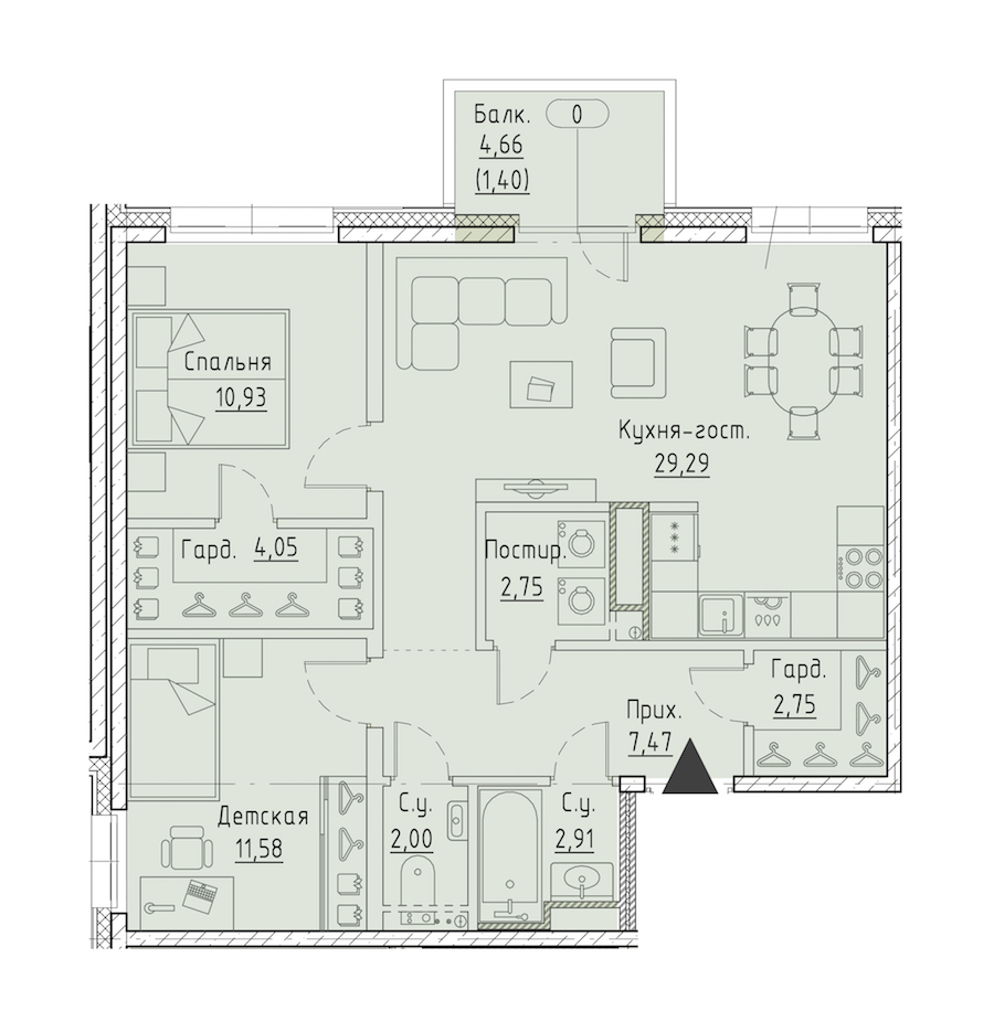 2-комнатная квартира 73.73 м², 8/9 эт., ЖК «LEGENDA Чёрная речка 41»